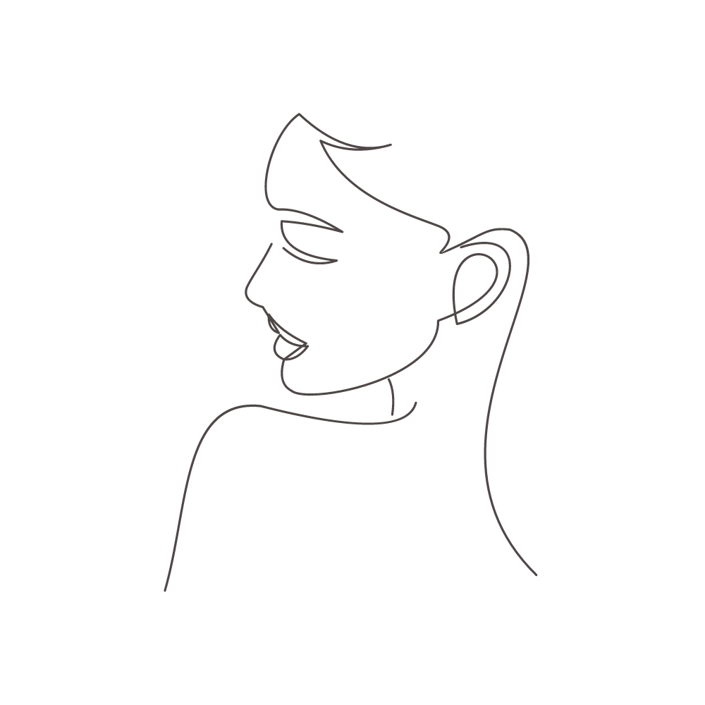 This is a minimalist line drawing of a woman's profile.