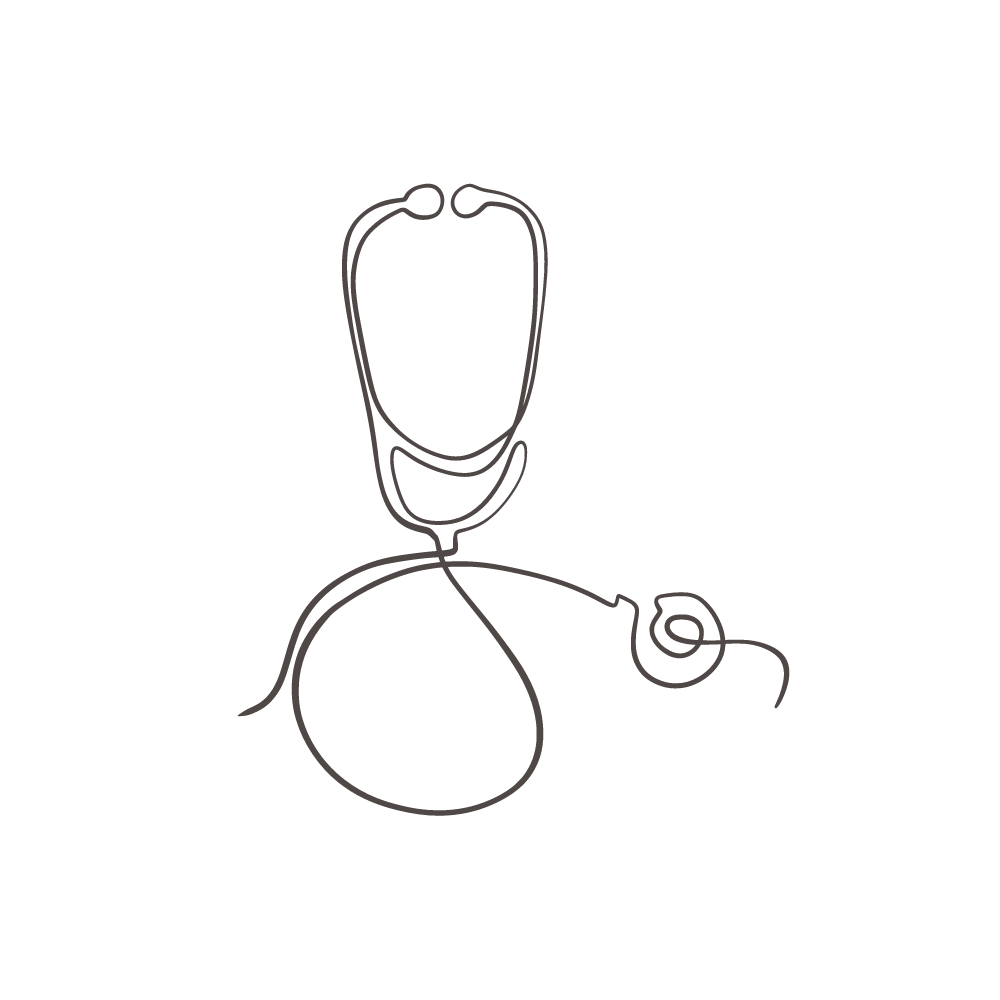 This is a minimalist line drawing of a stethoscope.